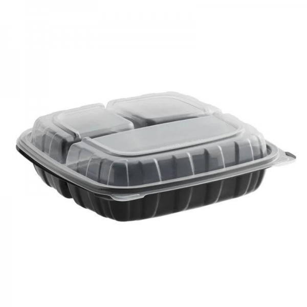 9x9 Black Plastic Clamshell w/clear top 3cp